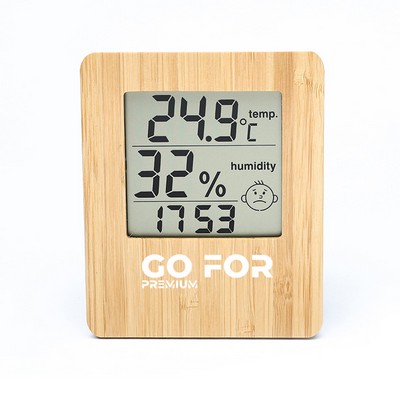 Bamboo Indoor Hygrometer & Thermometer Weather Clock